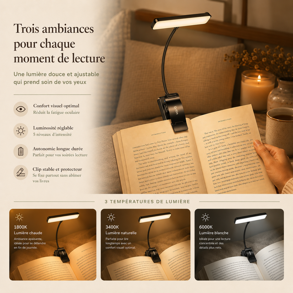 Lampe de lecture LED rechargeable